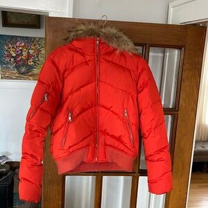 Orange Medium Andrew Marc down puffer ski jacket with fur hood